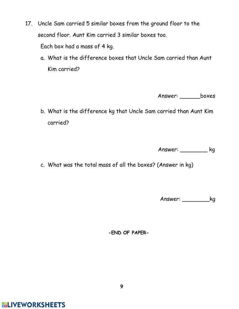 Quiz P2 T4 Mass and Capacity