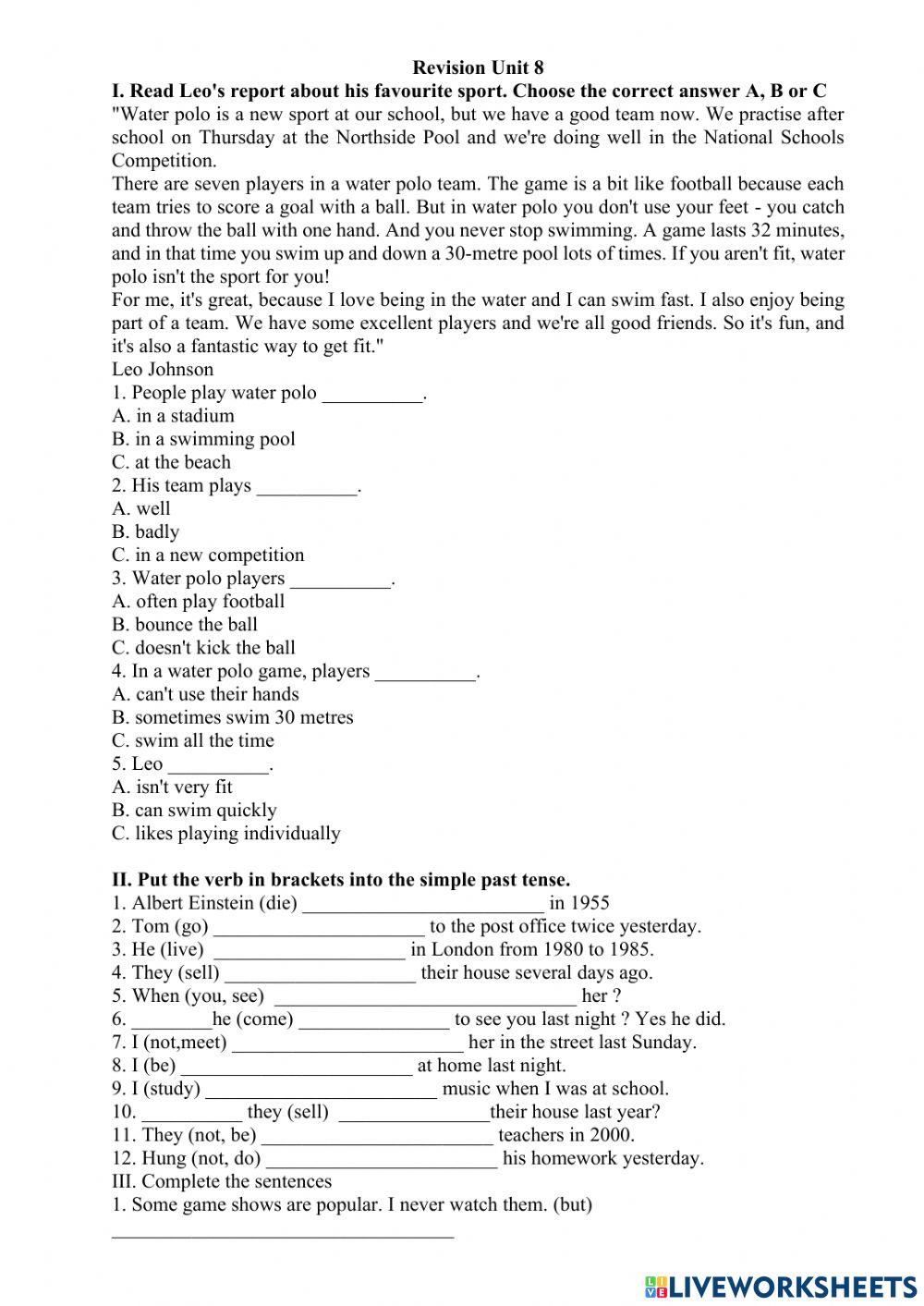 Unit 8 games and sports