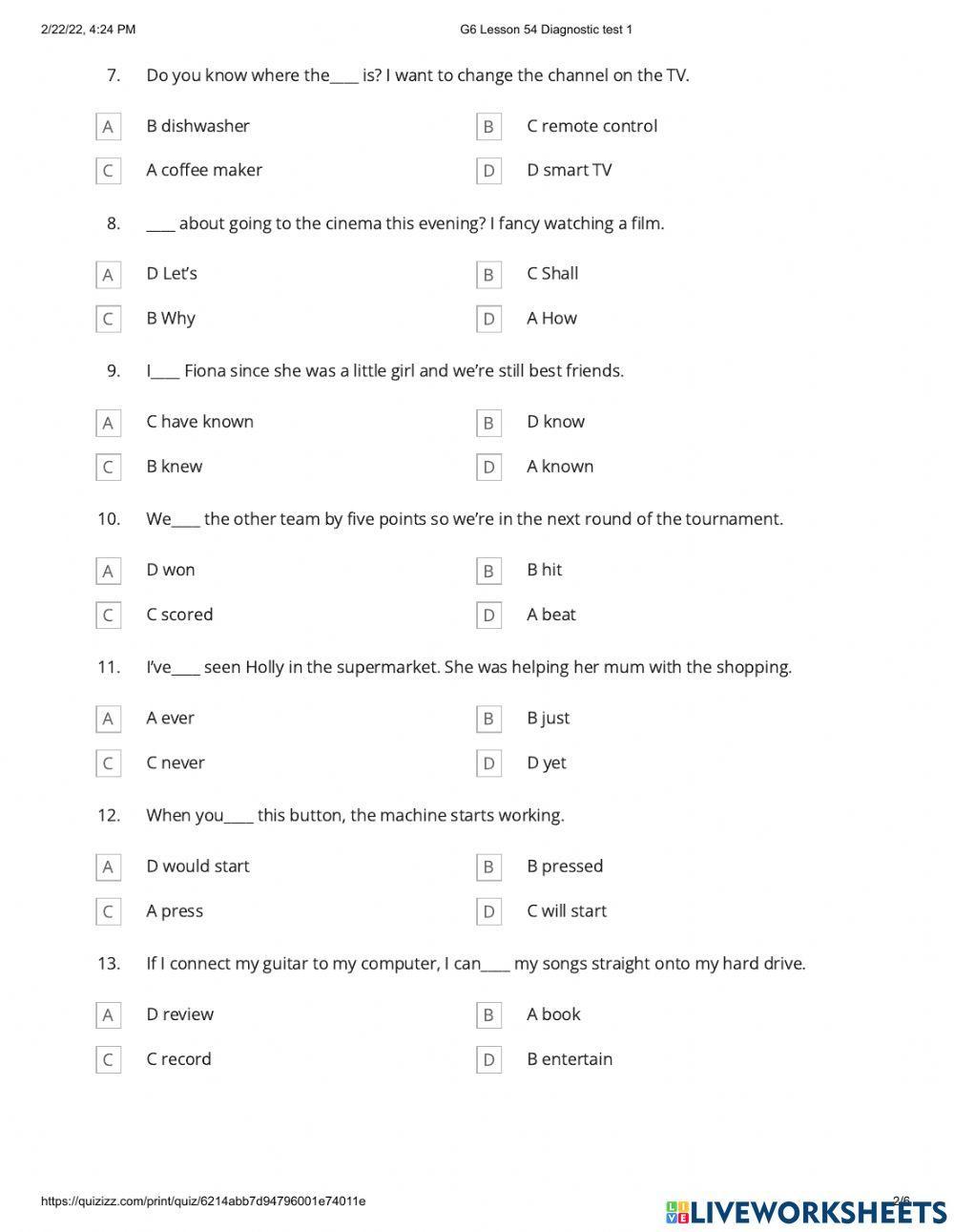 G6 Day 54 Diagnostic test 1
