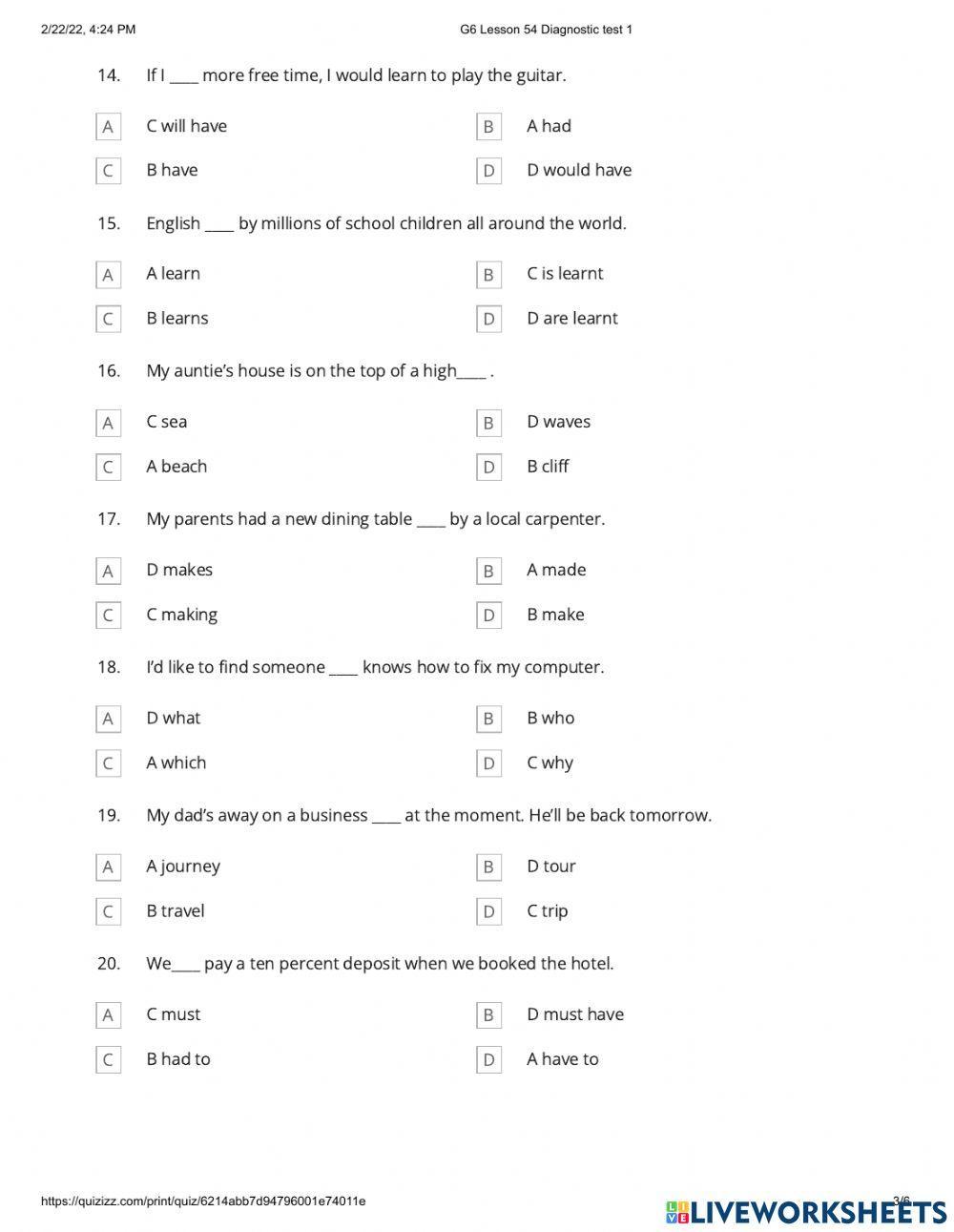 G6 Day 54 Diagnostic test 1