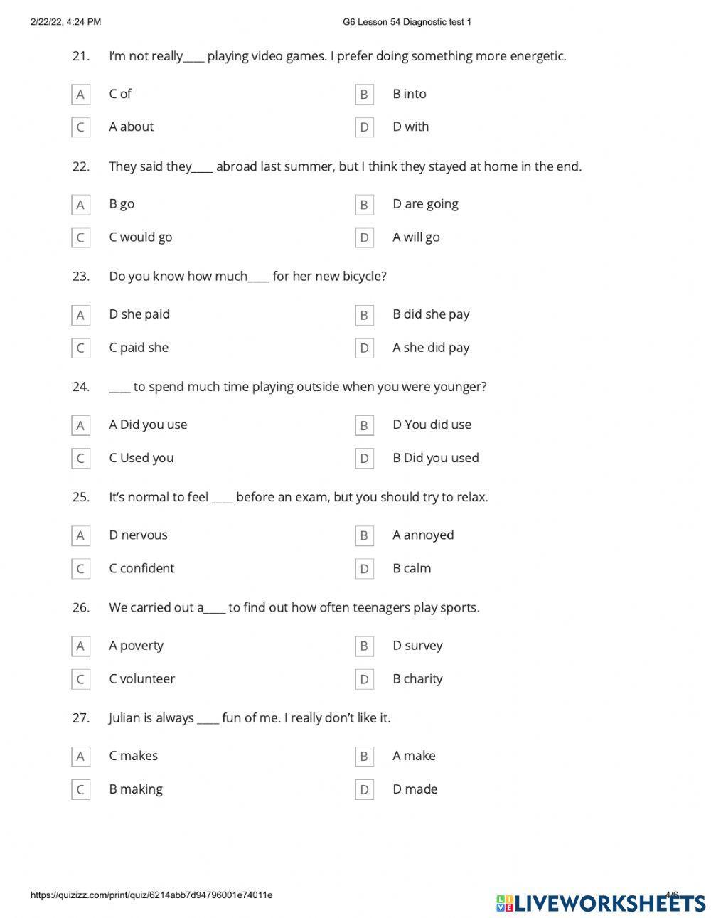 G6 Day 54 Diagnostic test 1