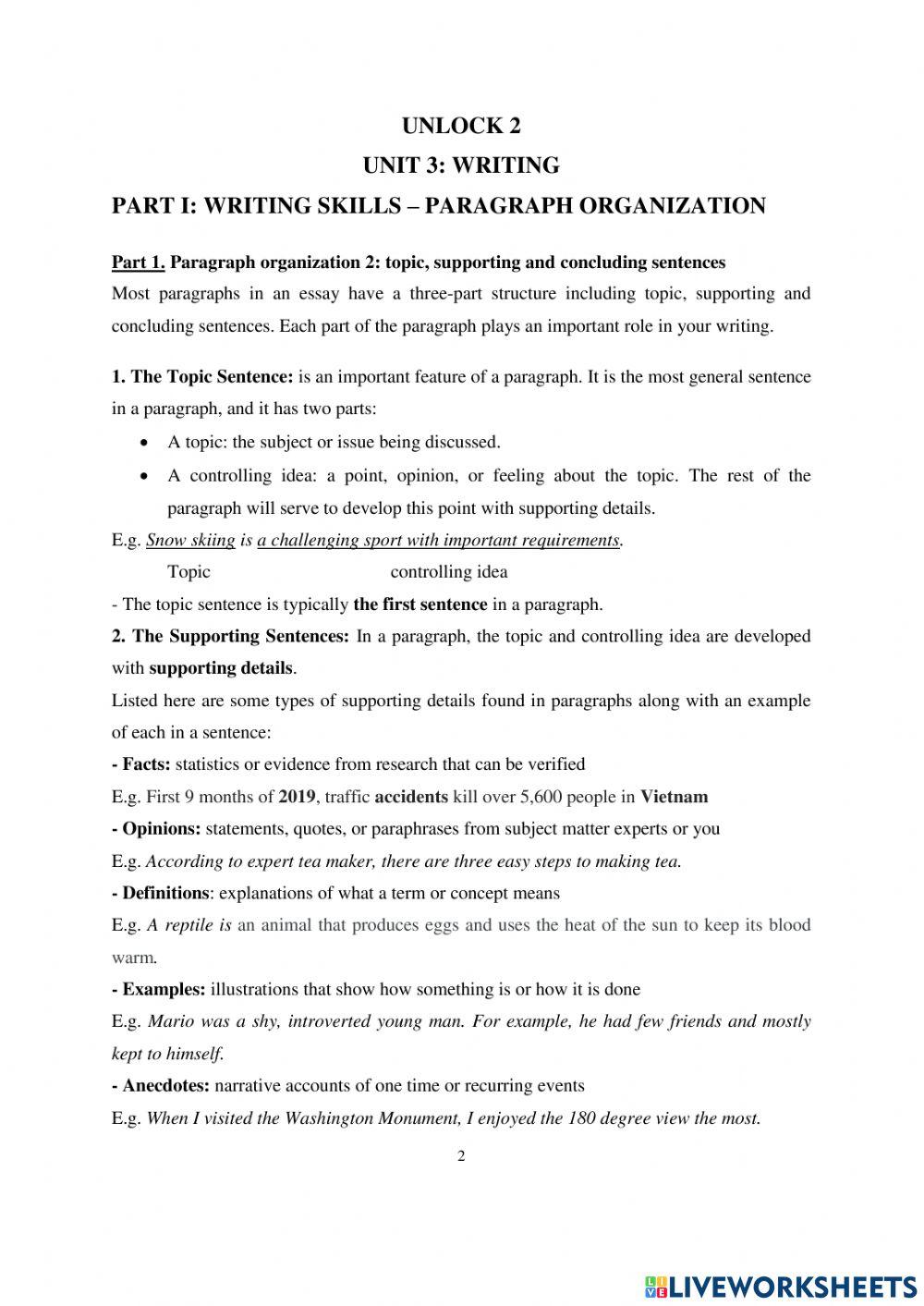 Unlock 2 - Unit 3 - Writing worksheet | Live Worksheets