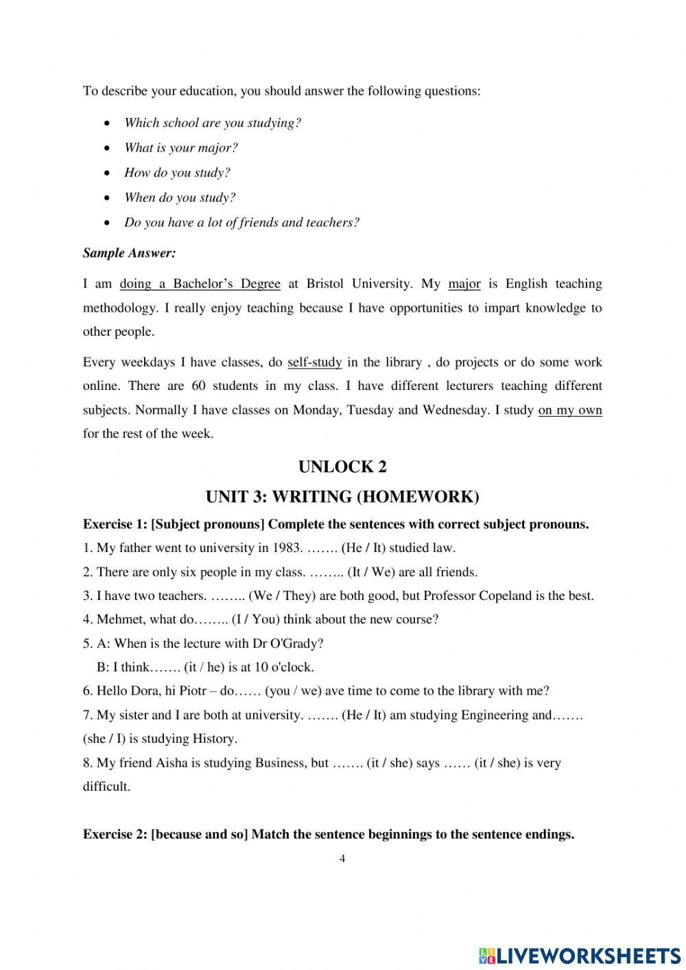 Unlock 2 - Unit 3 - Writing worksheet | Live Worksheets