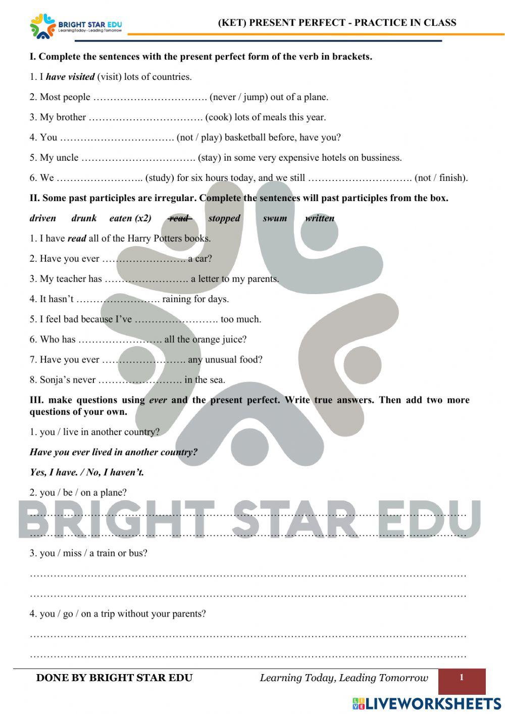 (CLC) Present Perfect - practice in class