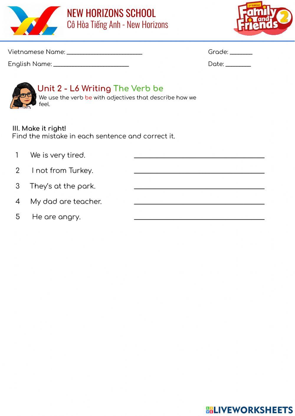 The Verb Be Writing