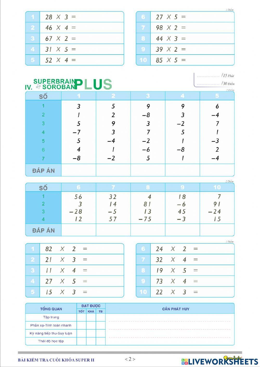 Bài kiểm tra cuối khóa super 2