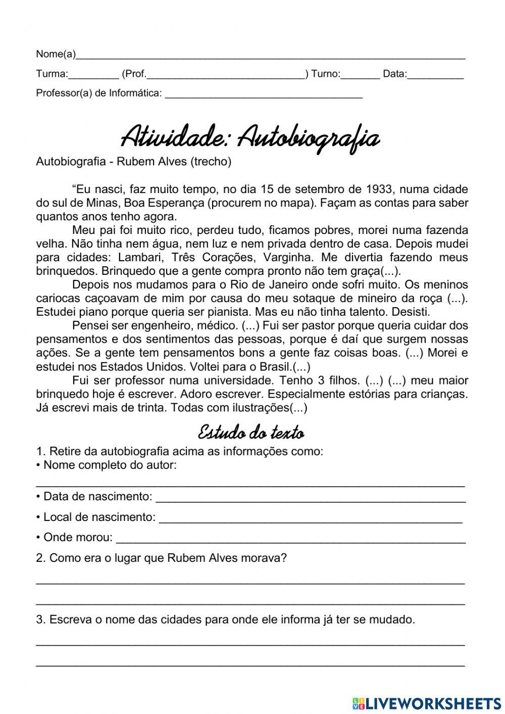 Atividade Autobiografia Rúbem Alves (trecho)