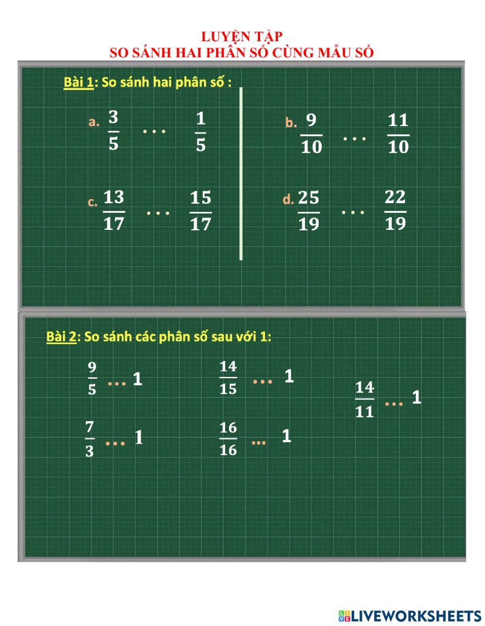 Luyện tập: So sánh hai phân số cùng mẫu số