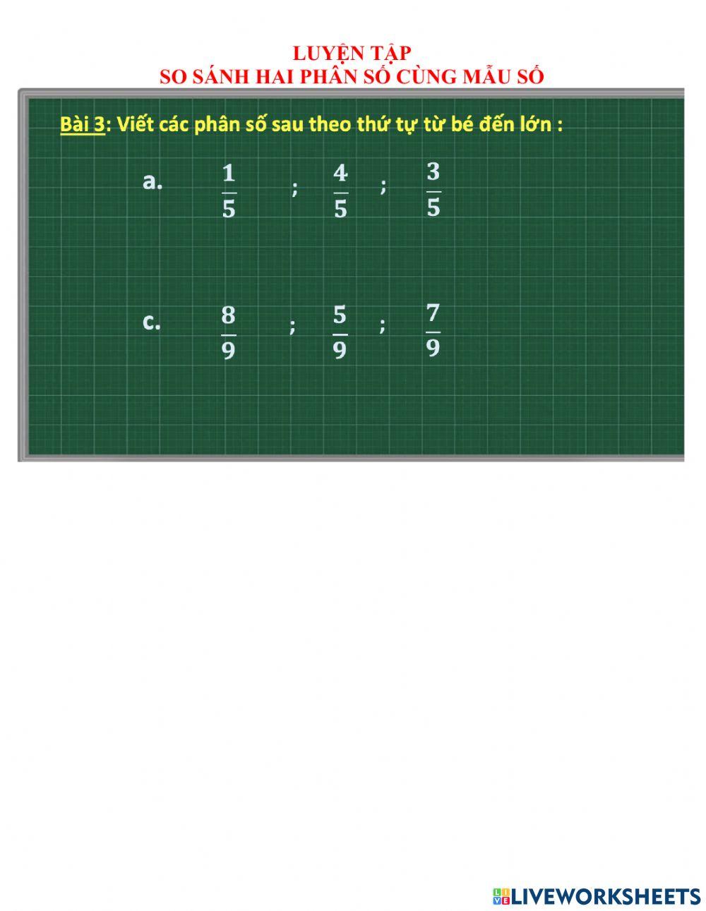 Luyện tập: So sánh hai phân số cùng mẫu số