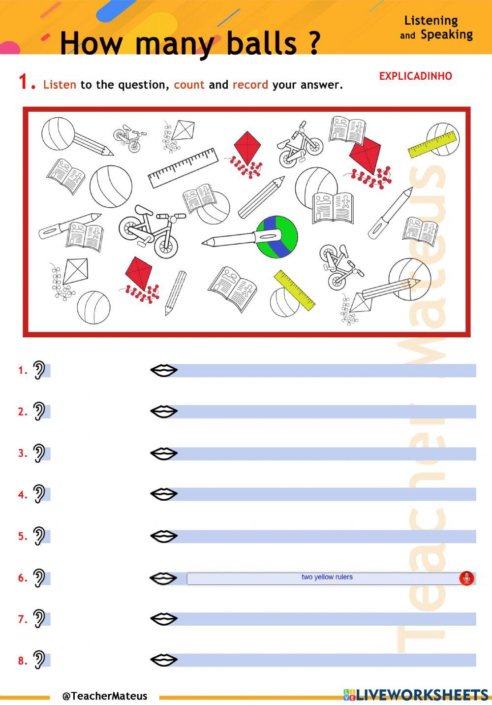 PRESENT SIMPLE - How may balls ? - Speaking