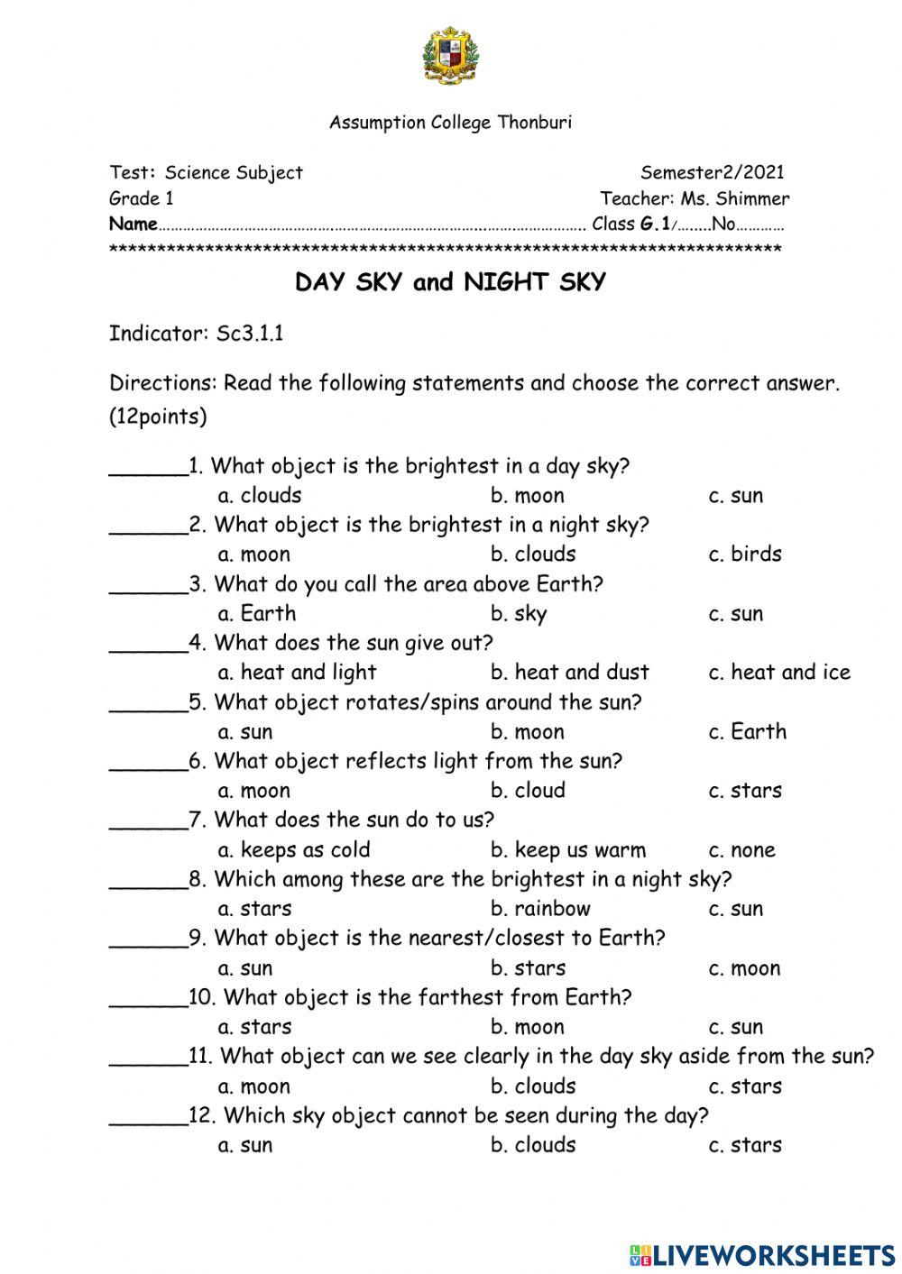 5304274 Grade 1 Day Sky And Night Sky Chapter Test 5304274-grade-1-day-sky-and-night-sky-chapter-test