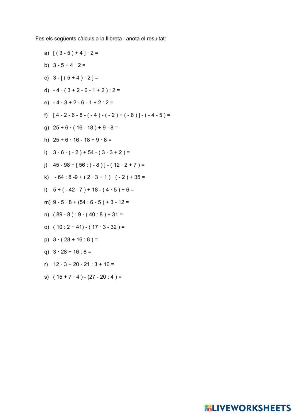 Reforç Operacions combinades