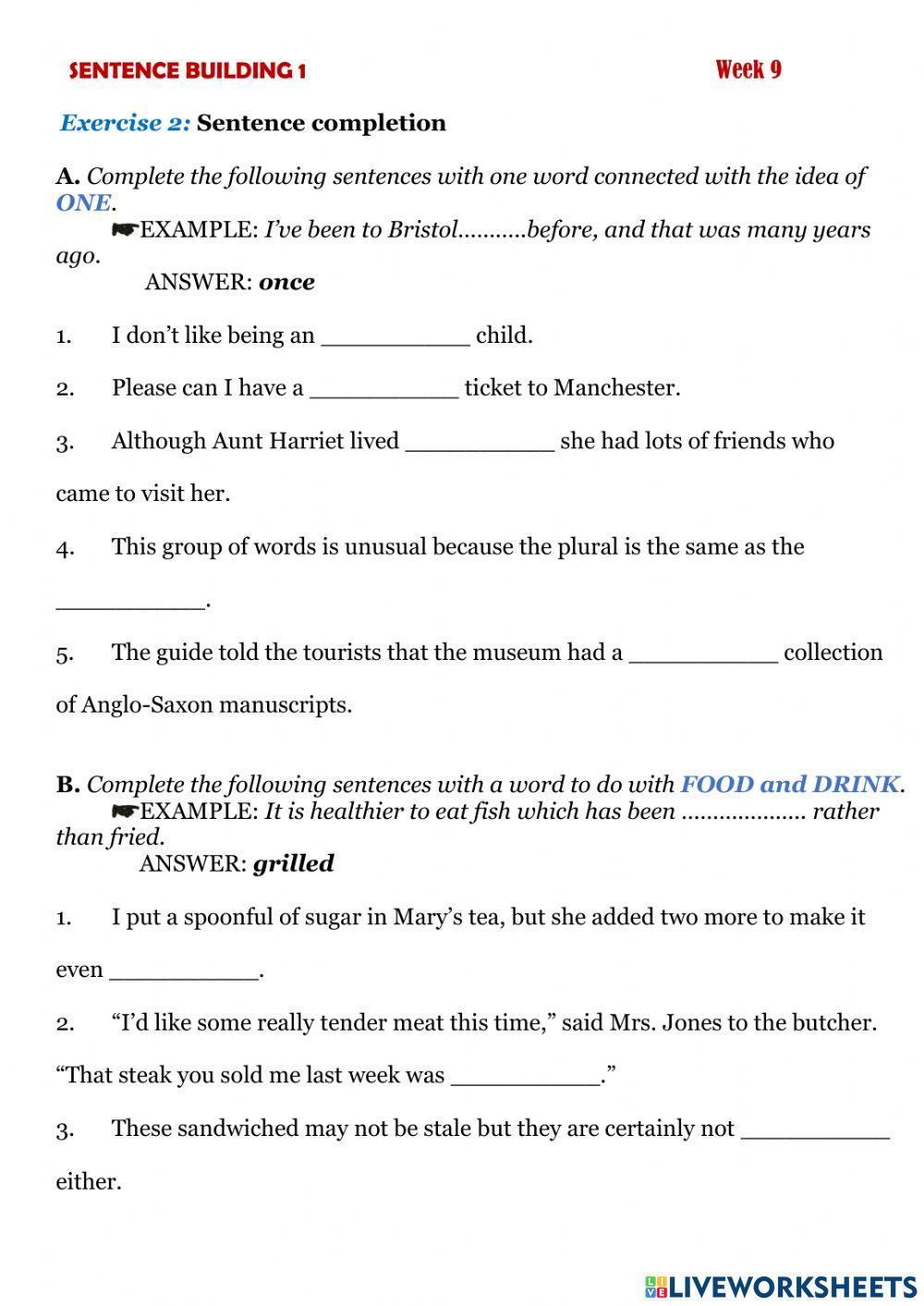 Week 9 (Sentence Building 1)