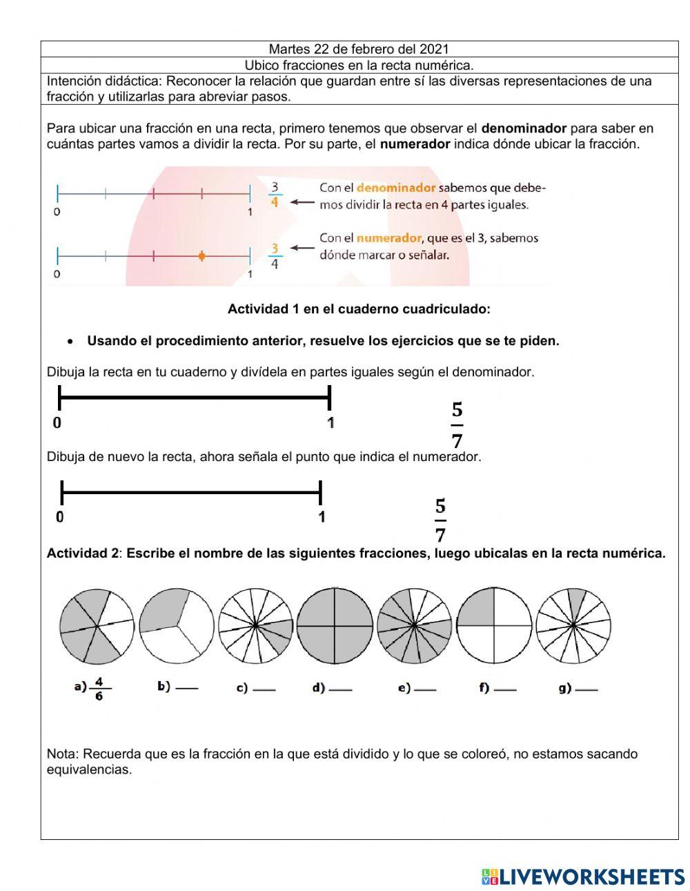 Ubicar fracciones en la recta