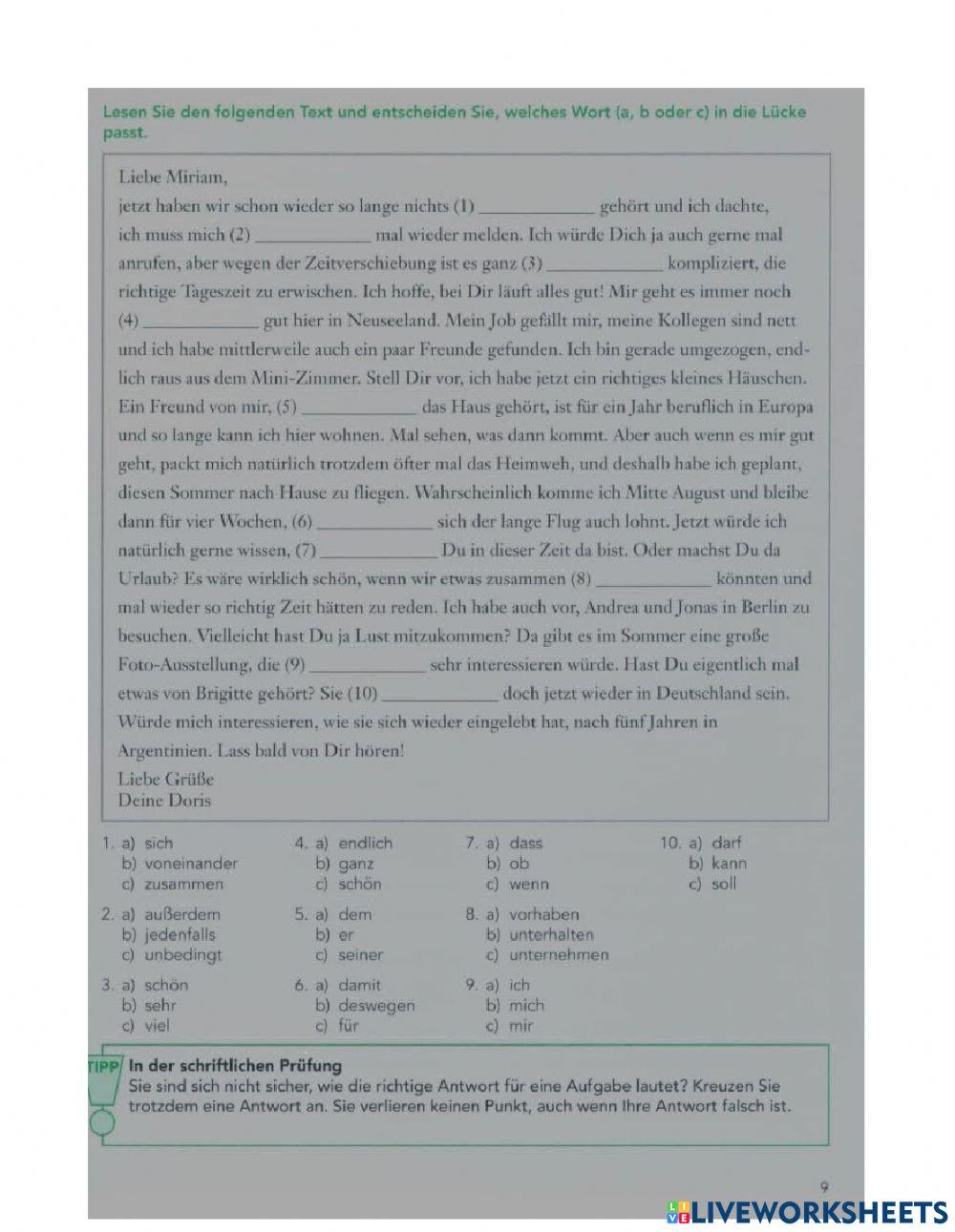 Leseverstehen Lückentext