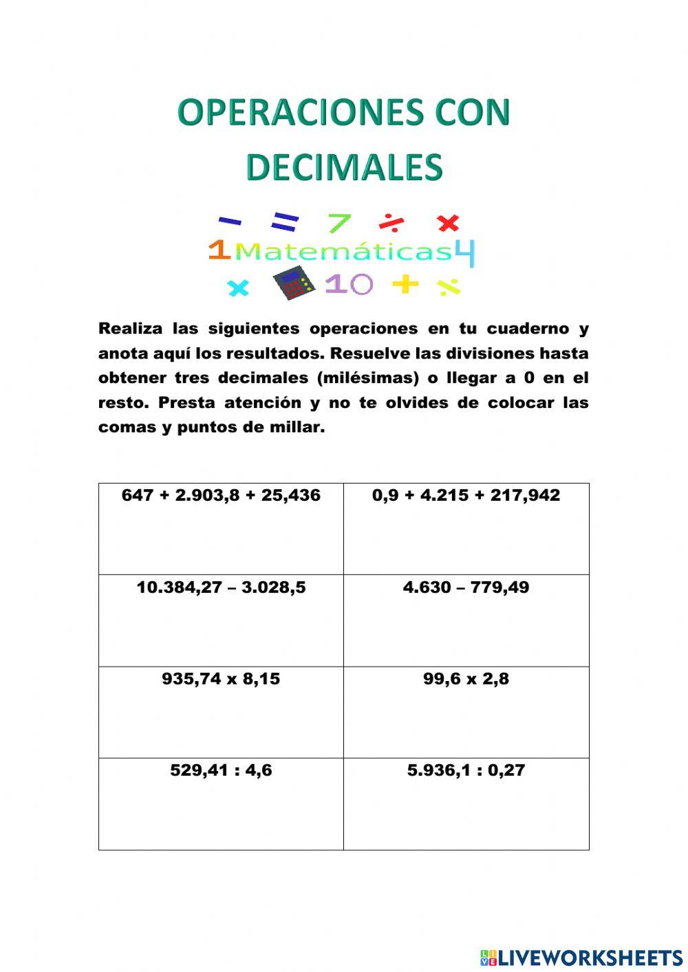 Operaciones con decimales