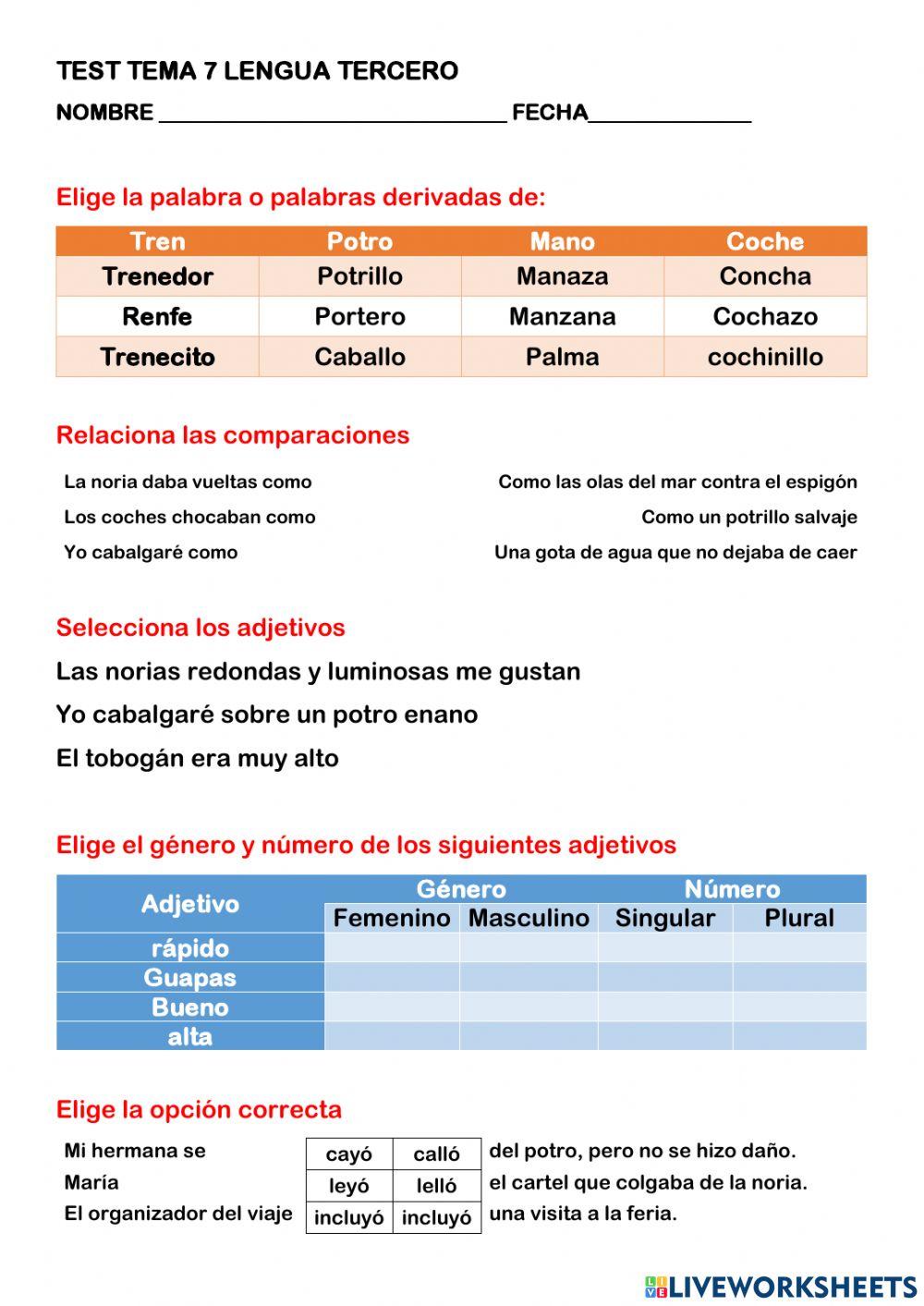 examen tercero tema 7 lengua