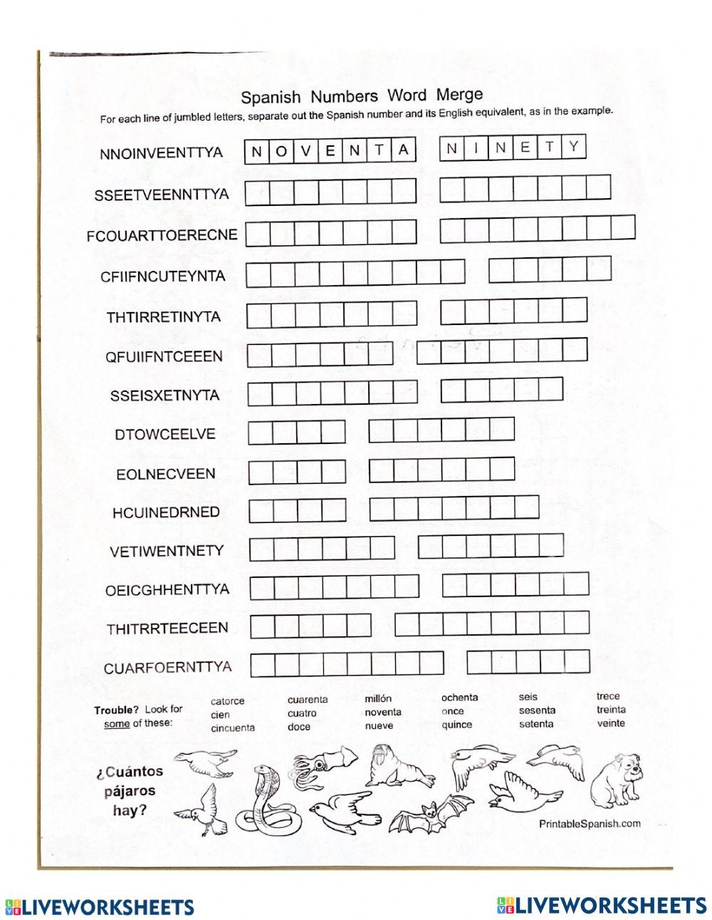 Los números 0 al 100