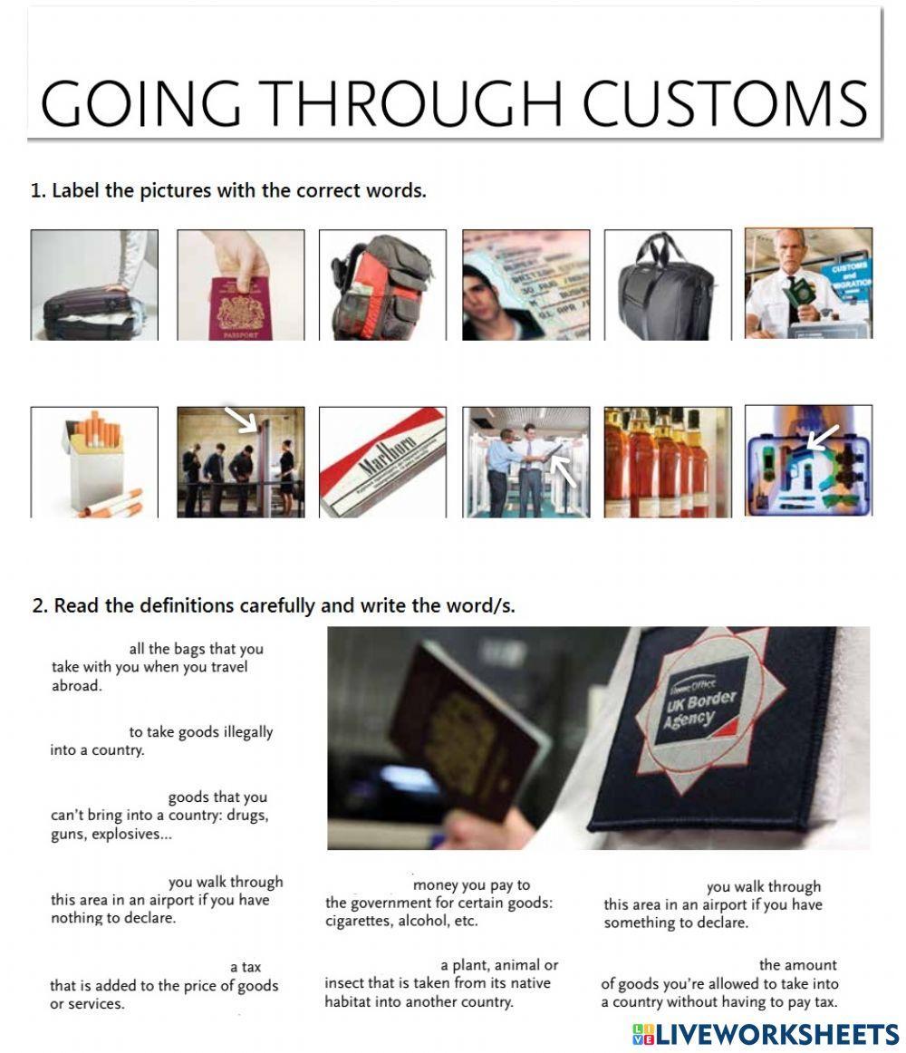 Going through customs cinherrera live worksheets