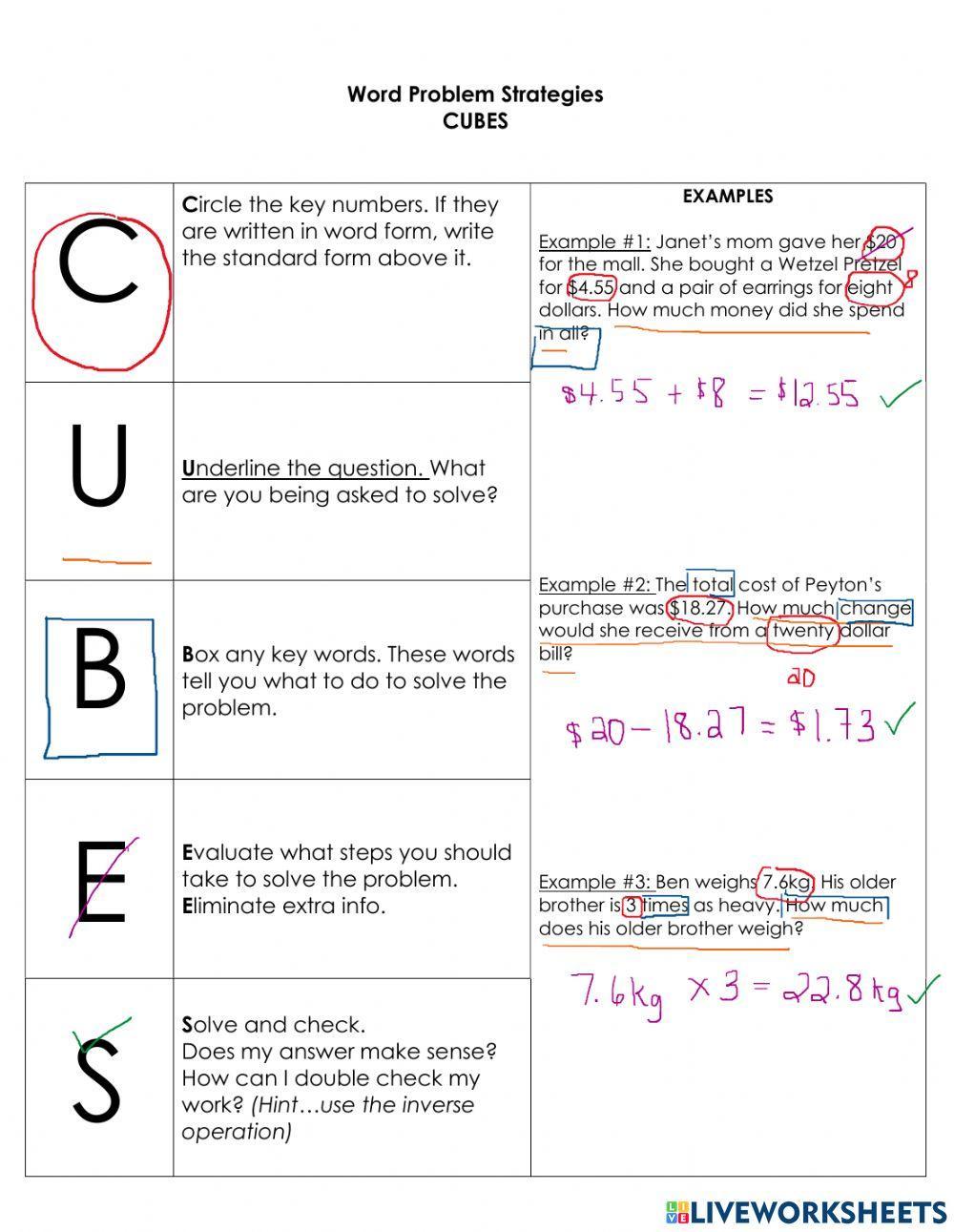 1893762 | C.U.B.E.S Word Problems 1-5 | Naima Thomas | 1893762-c-u-b-e-s-word-problems-1-5-naima-thomas