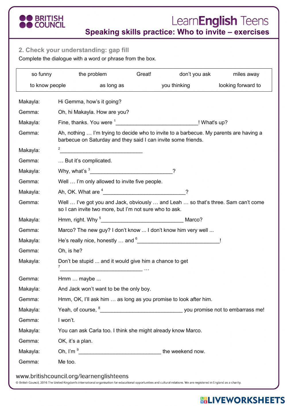 Who To Invite worksheet online exercise for | Live Worksheets