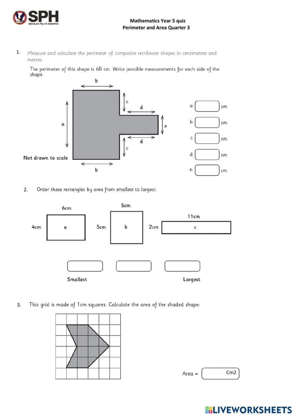 Math 5 Quiz Area and Perimeter