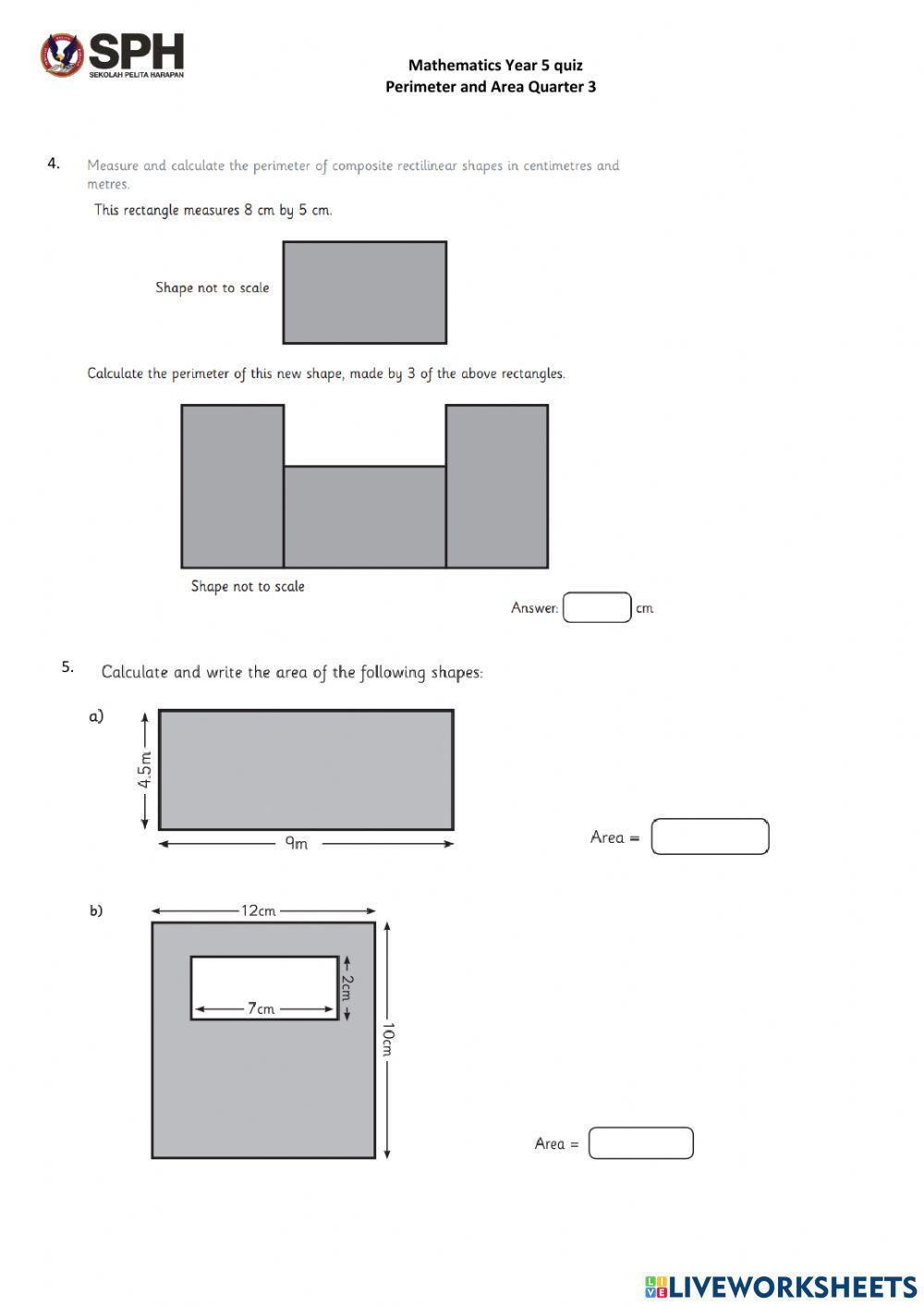 Math 5 Quiz Area and Perimeter