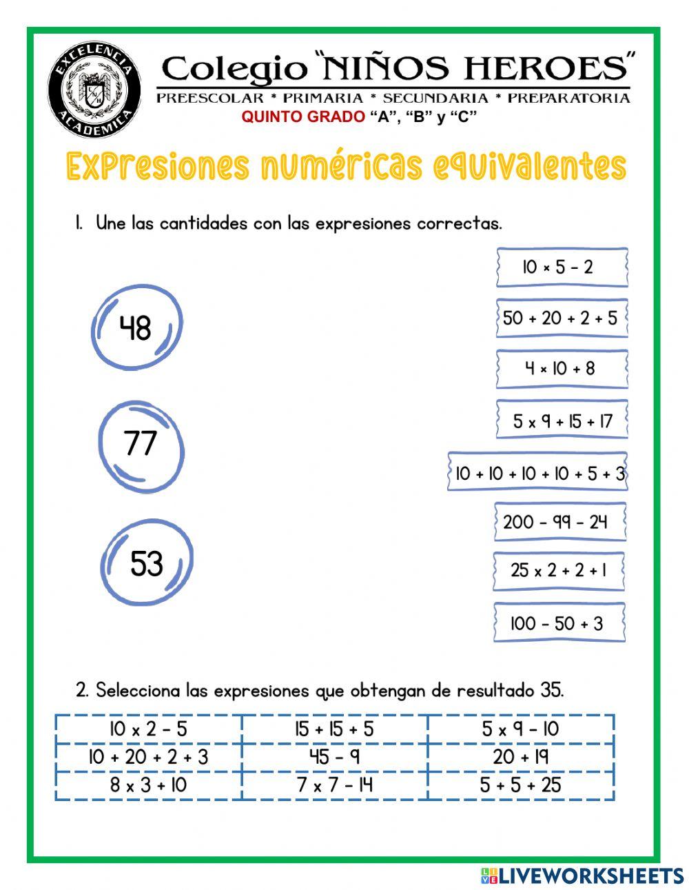 Expresiones numéricas equivalentes