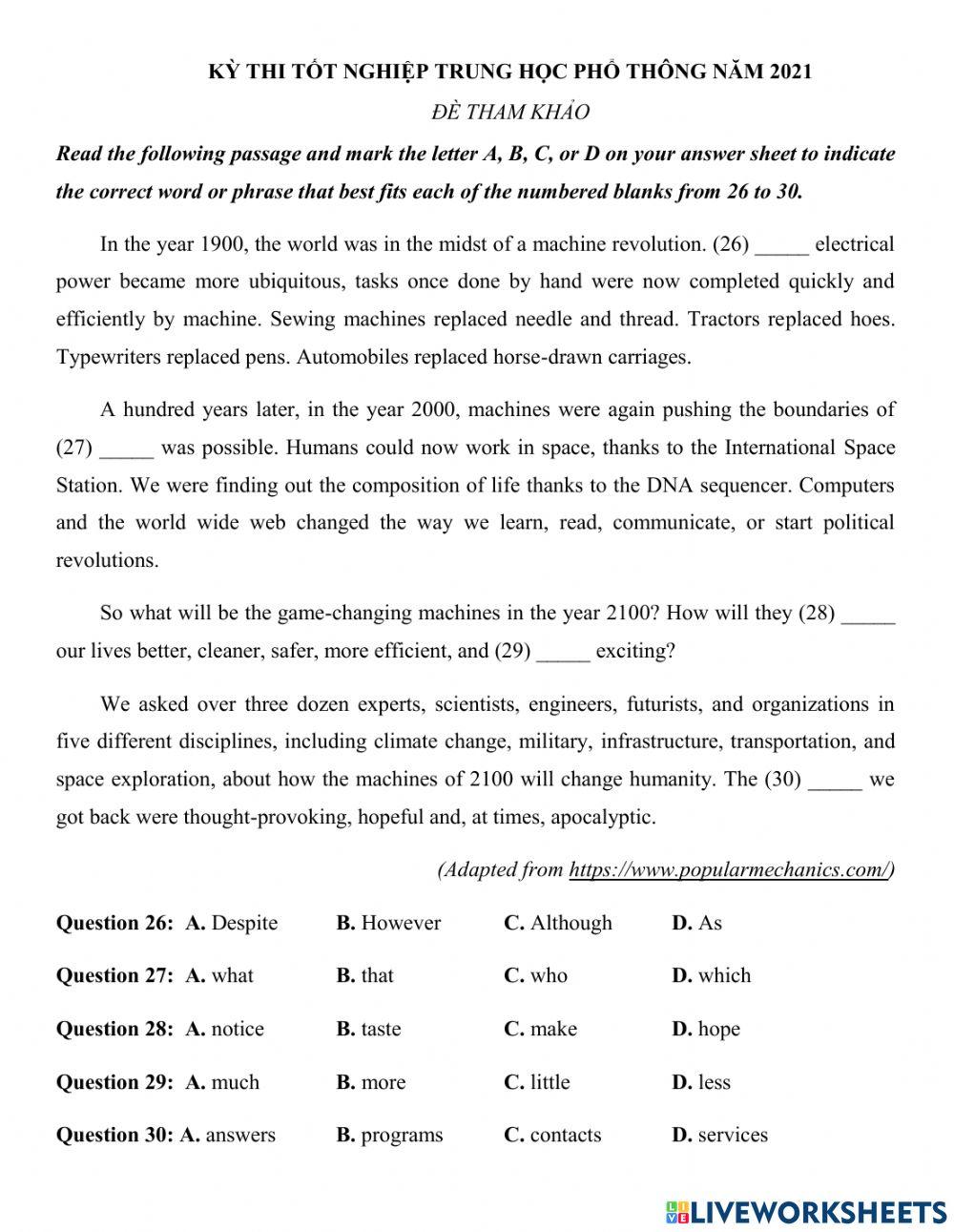 TỐT NGHIỆP THPT 2021 - Reading - Đề tham khảo 4