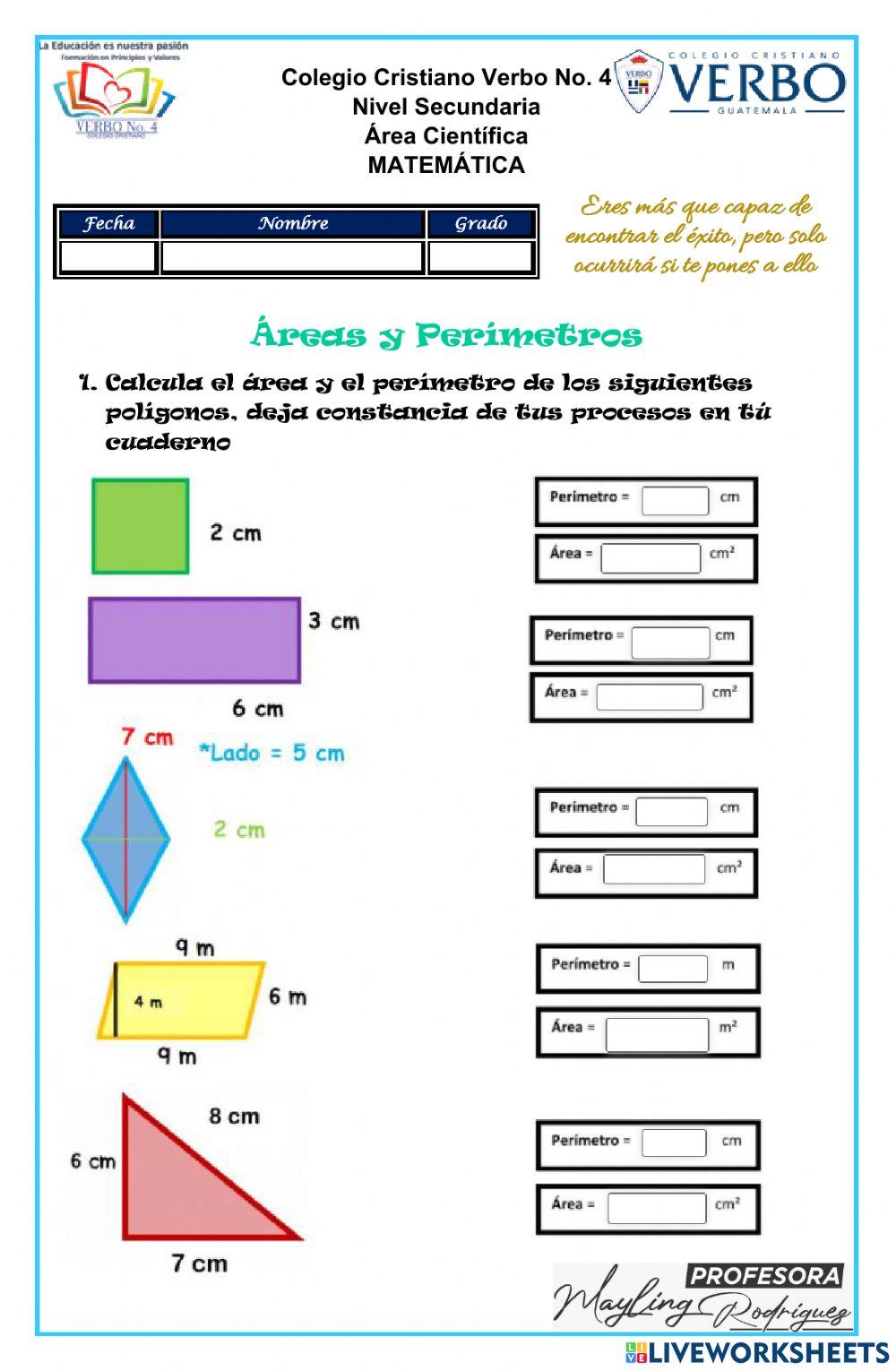 Áreas, perímetros y Áreas Sombreada Áreas, perímetros y Áreas Sombreada