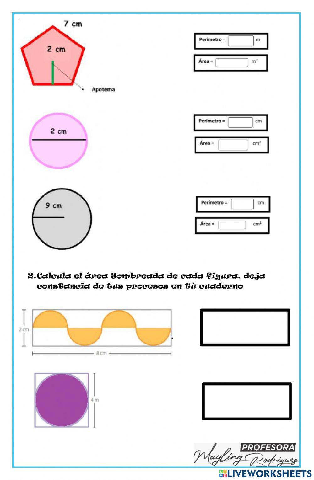 Áreas, perímetros y Áreas Sombreada