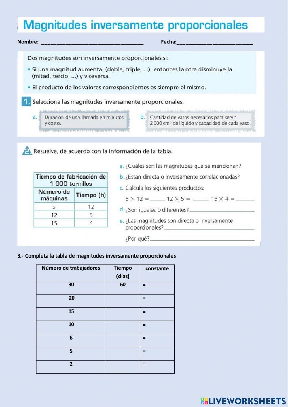 Proporcionalidad inversa