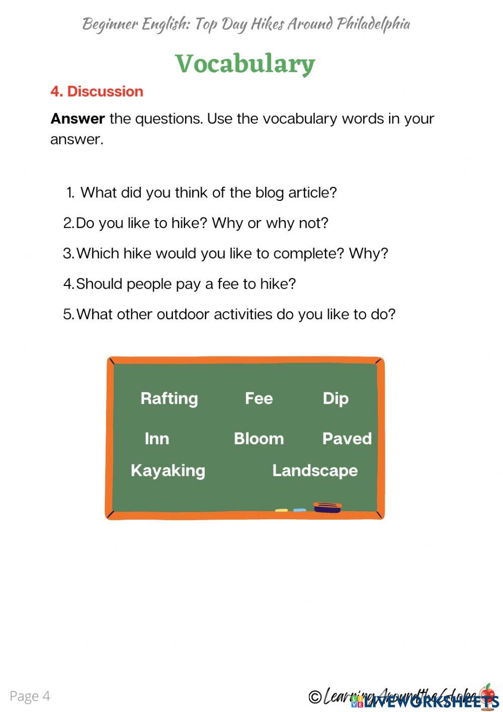 Beginner English- Day Hikes In Philadelphia