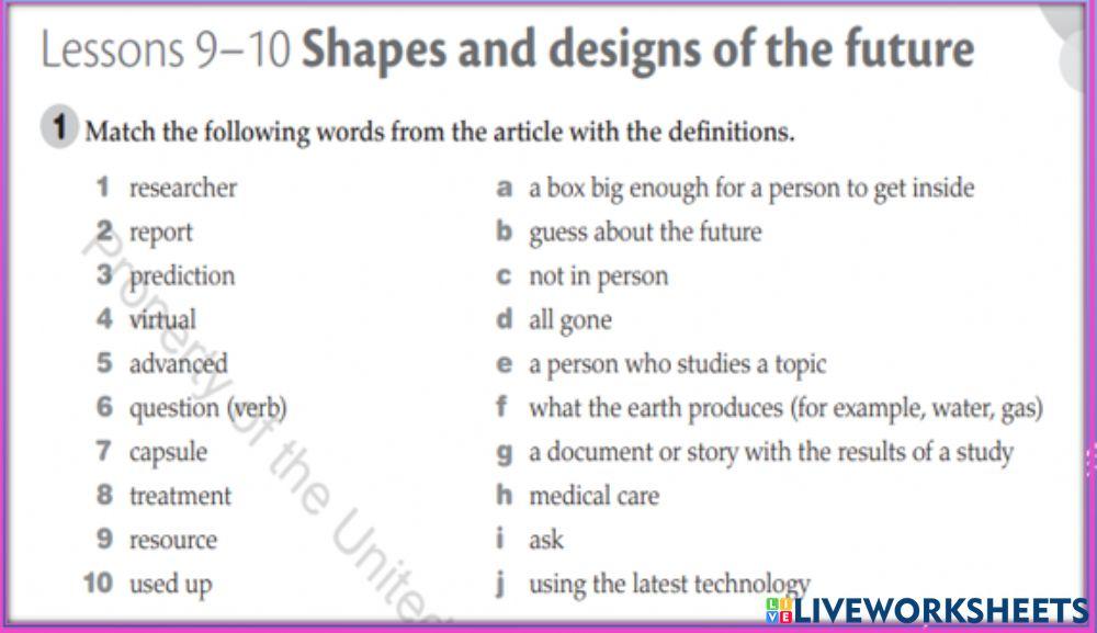 Unit 7 lesson 9 10 vocabulary worksheet live worksheets
