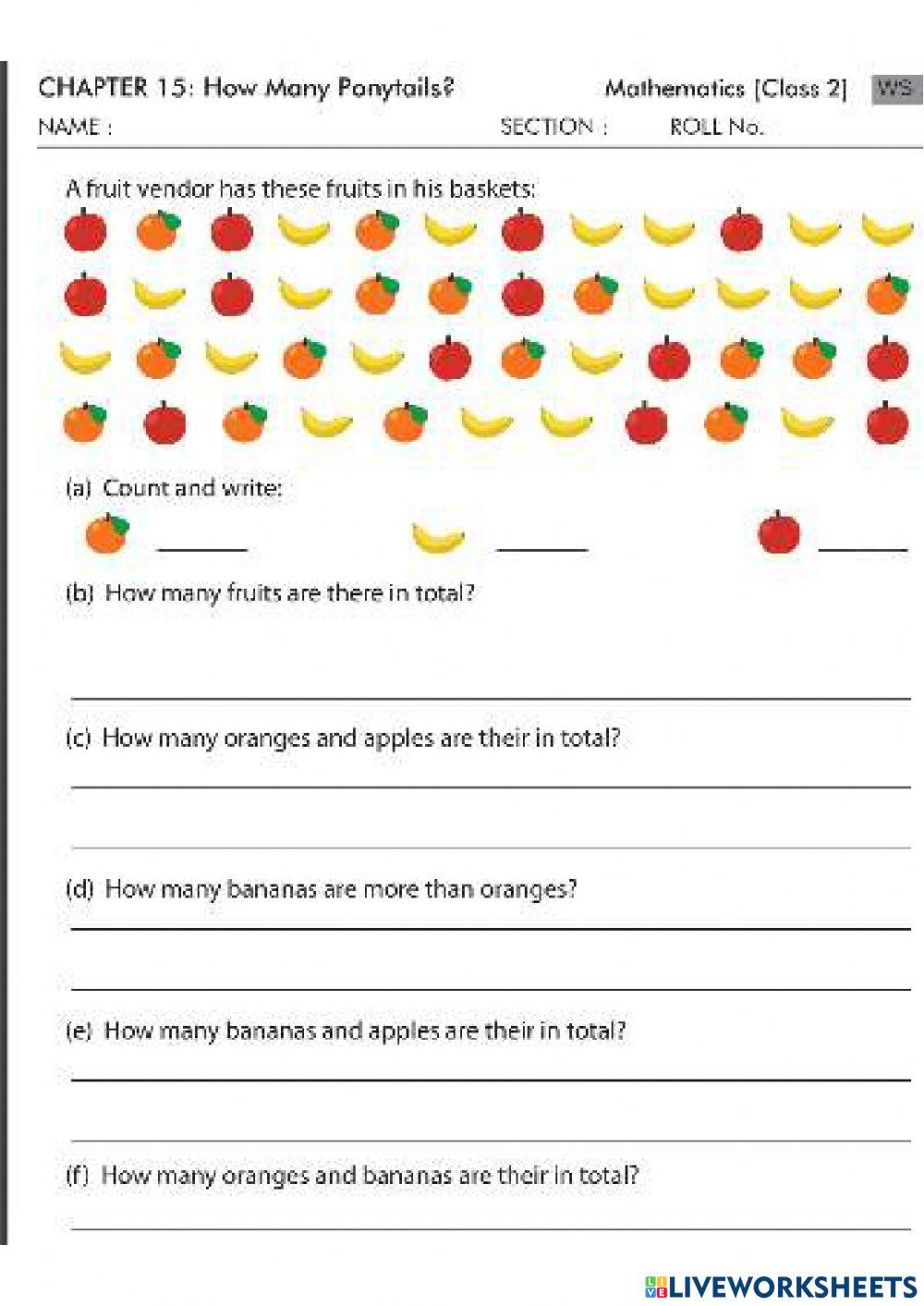 How many ponytails? worksheet | Live Worksheets