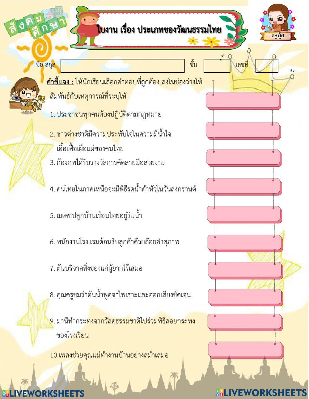 ประเภทของวัฒนธรรมไทย ประเภทของวัฒนธรรมไทย
