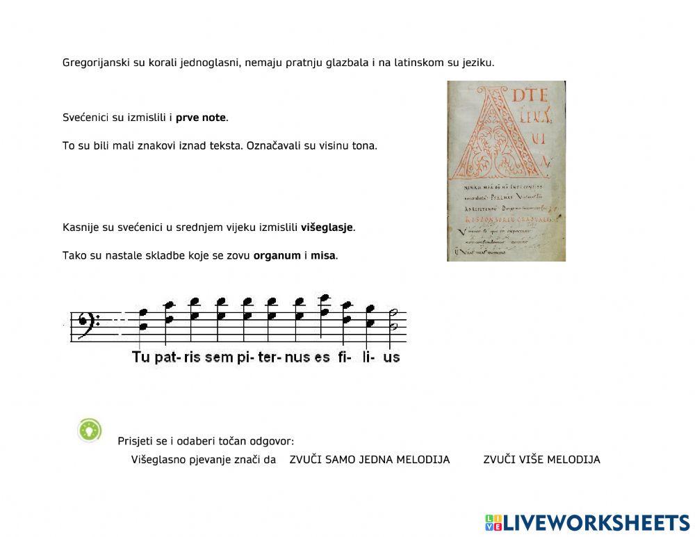Glazba srednjeg vijeka - radni materijali za djecu s teškoćama u učenju