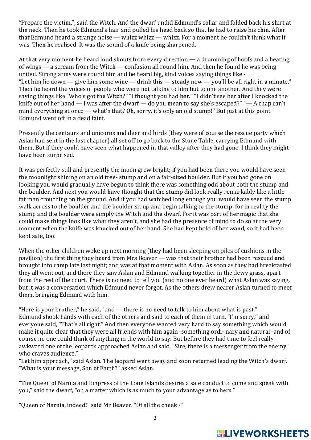 The Lion The Witch and the Wardrobe Chapter 13