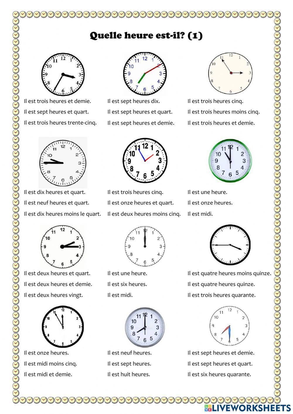 Quelle Heure Estil? Worksheet Live Worksheets, 53 OFF