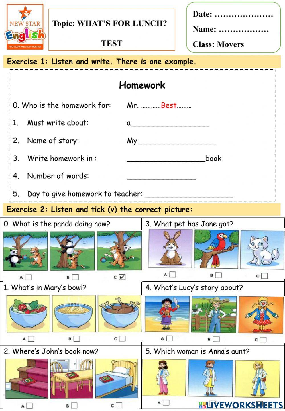 Movers- What's for lunch- Test