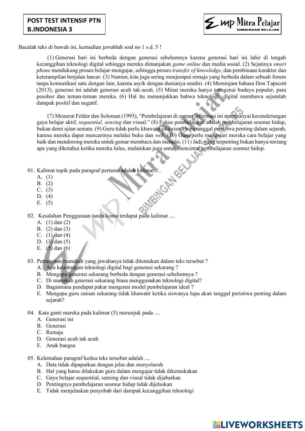 Post test bahasa indonesia 3