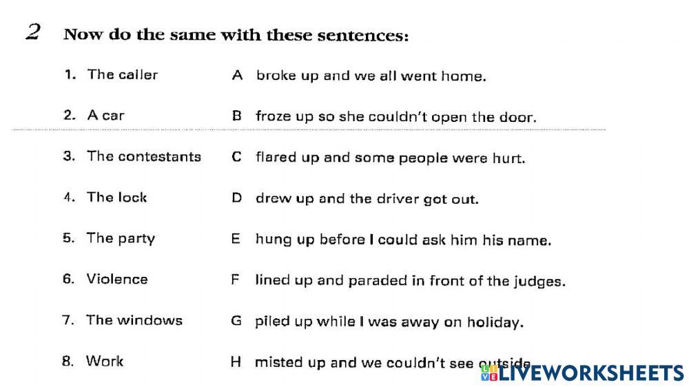 Phrasal verbs -UP -Unit 4 (matching)