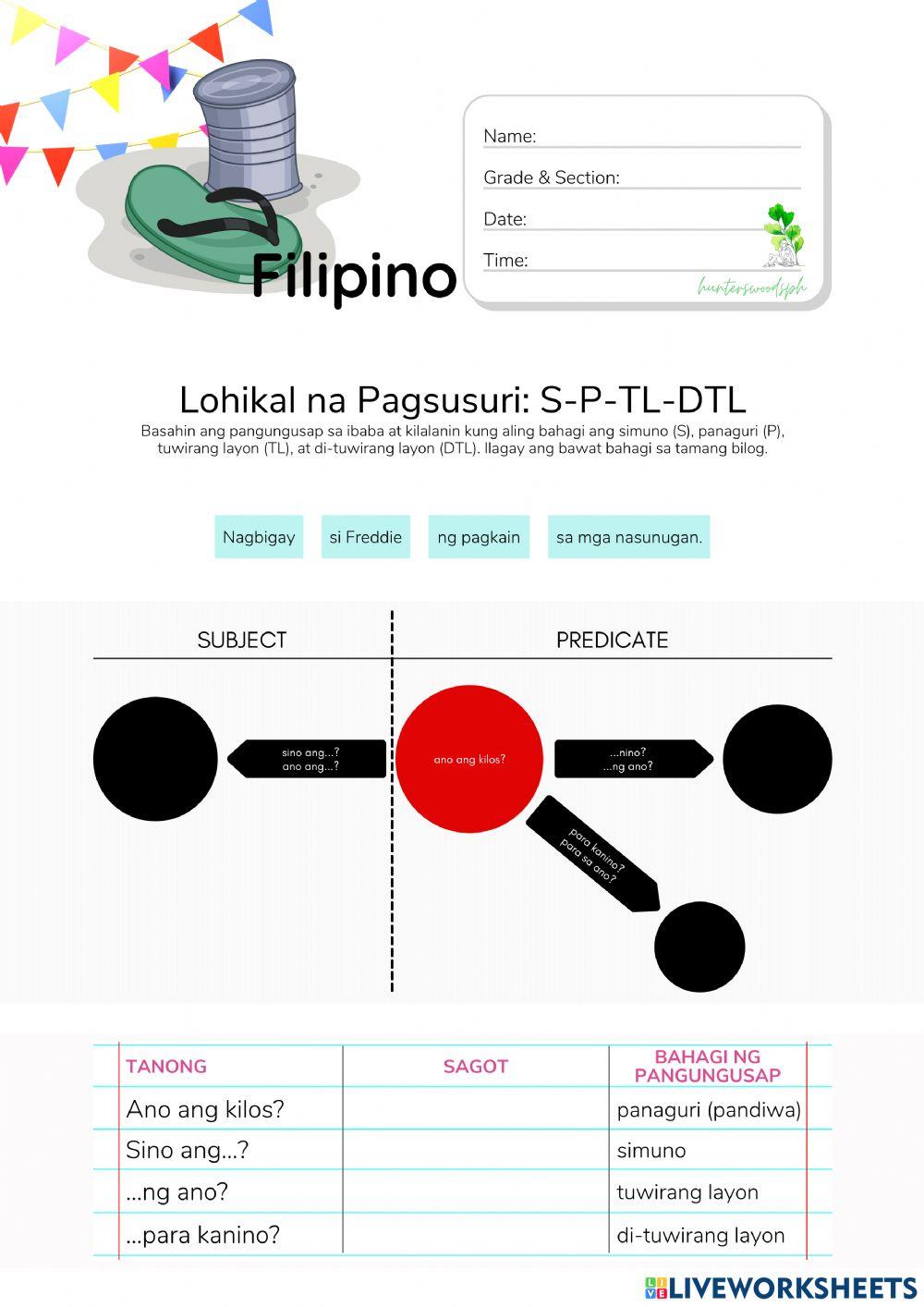 Lohikal na Pagsusuri: Simuno, Panaguri, Tuwirang Layon at Di-Tuwirang Layon