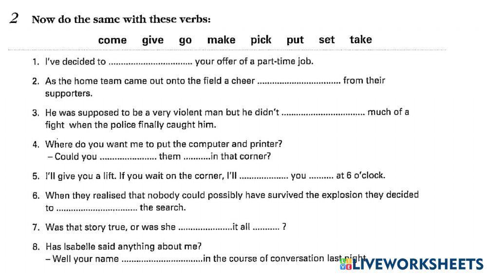 Phrasal verbs- UP - unit 5