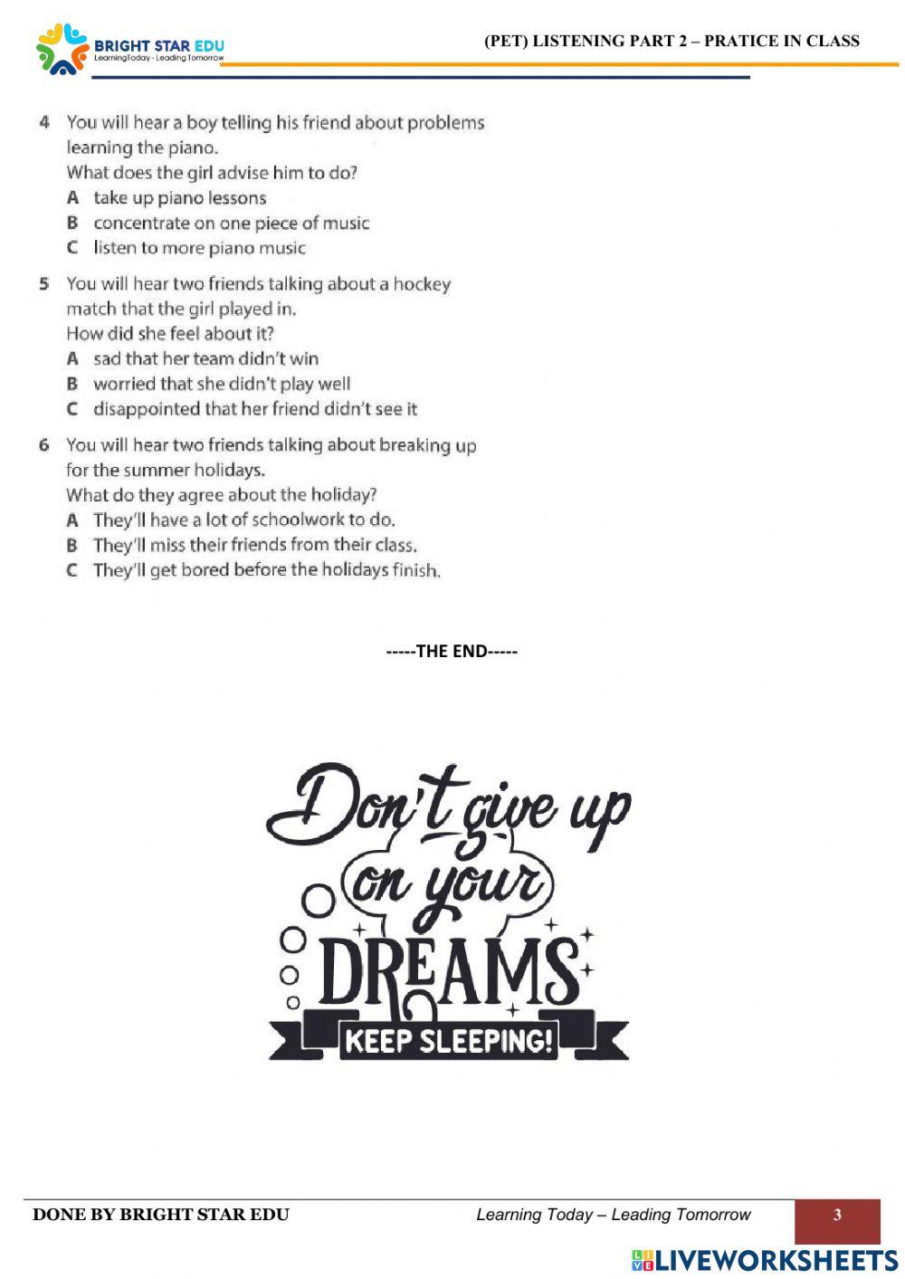 (PET) Listening Part 2 - Practice in class