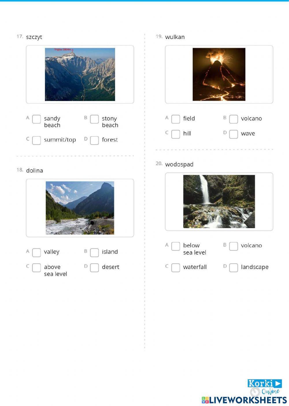Repetytorium 8klasisty Pearson unit 5 Świat przyrody - Task 1 landscape