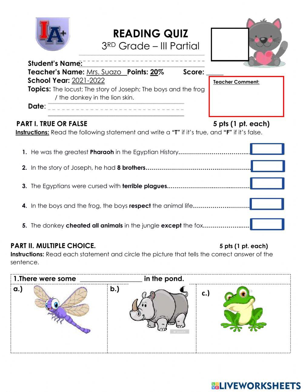 1895648 | Reading quiz | Mrs Martinez | LiveWorksheets
