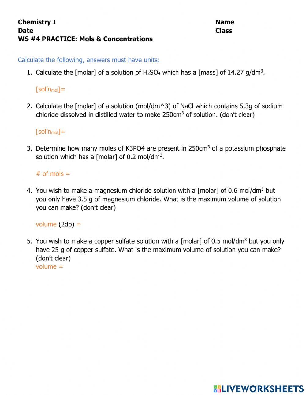 Mols and Concentration