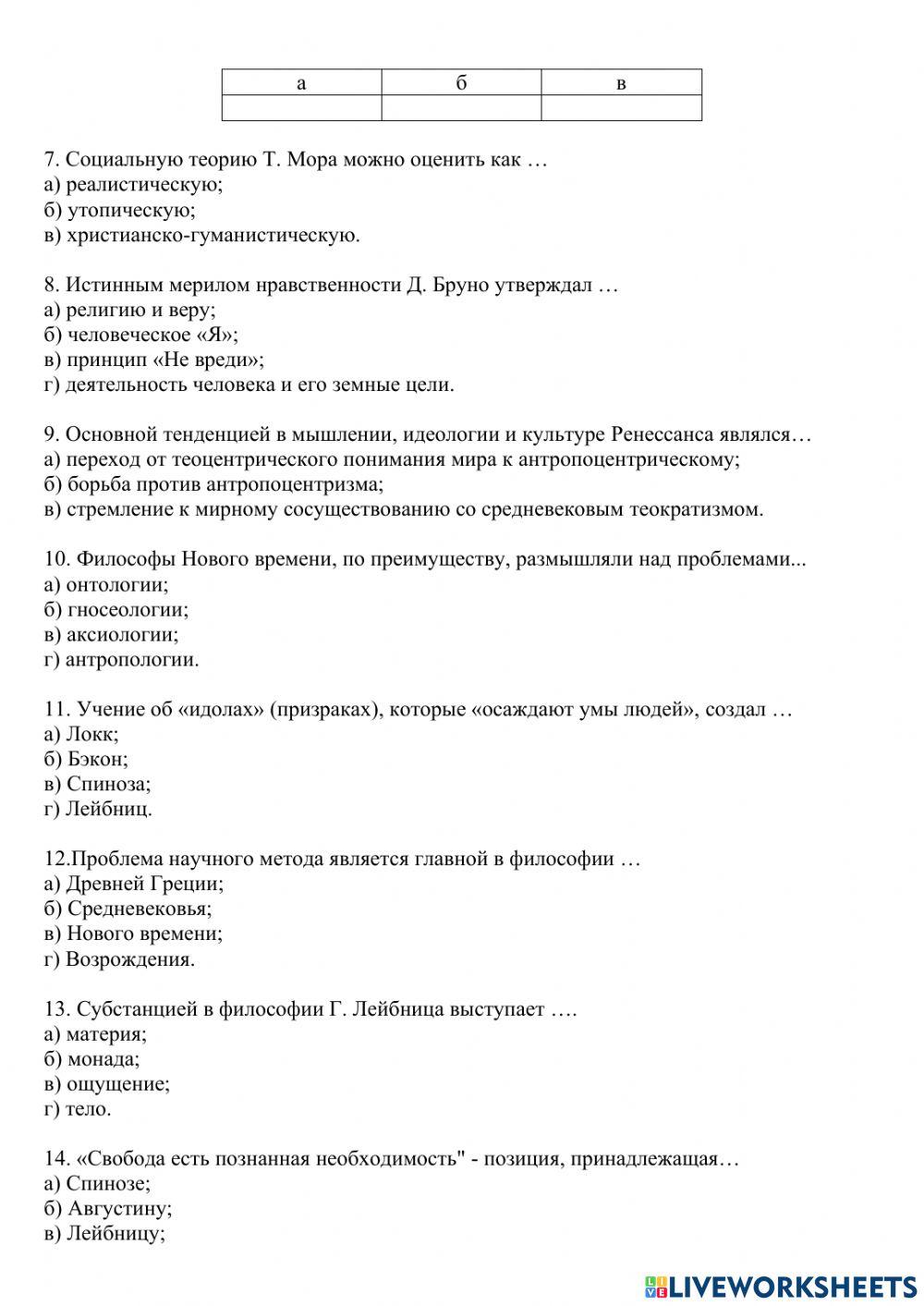 Практическое занятие № 3 «Философия Возрождения и Нового времени»