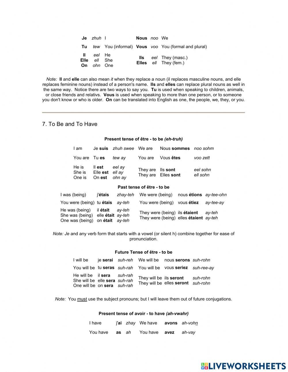 Verbe être et avoir, leçon